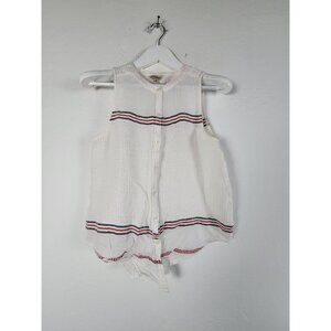 Lucky Brand Women Gauzy White Striped Semi-Sheer Button Up Sleeveless Top Medium